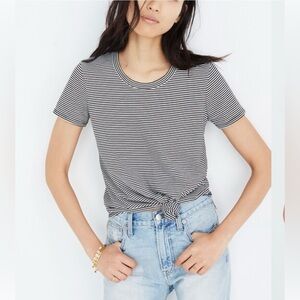 Madewell Knot-Front Tee in Stripe Black and White Women’s size Small